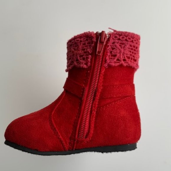 Baby Toddler Girl Faux Suede Round Toe Crochet Bow Ankle Riding Boot - Picture 4 of 12